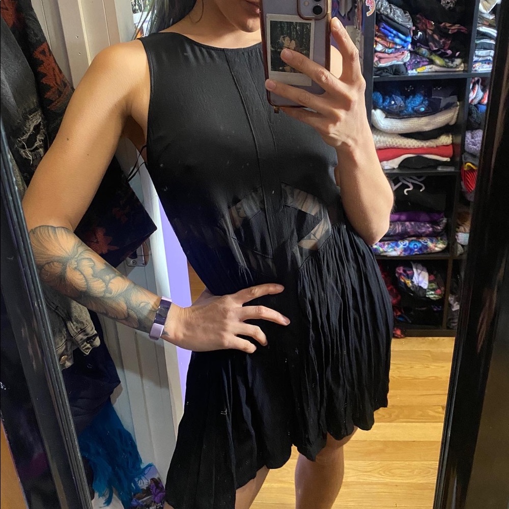 LF black lace insert dress